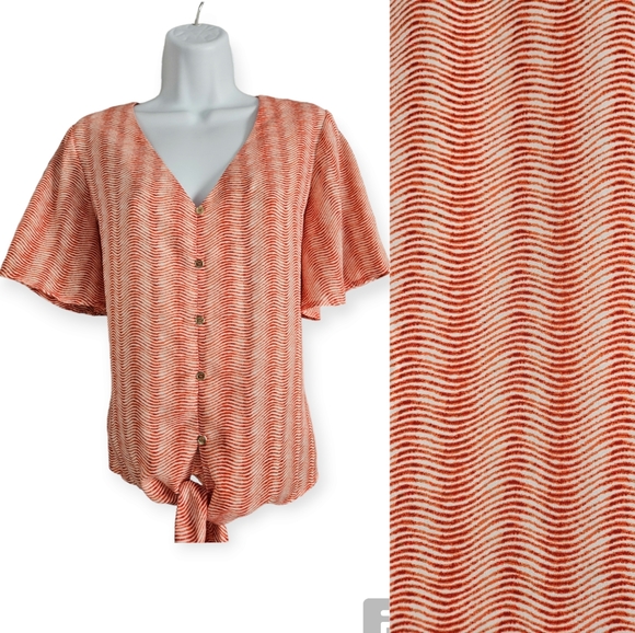 MICHAEL Michael Kors Tops - NWOT Michael Kors orange & white tie front blouse top Womens Medium